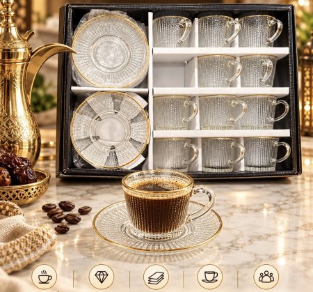 فناجين قهوة 12+12 حز ذهبي